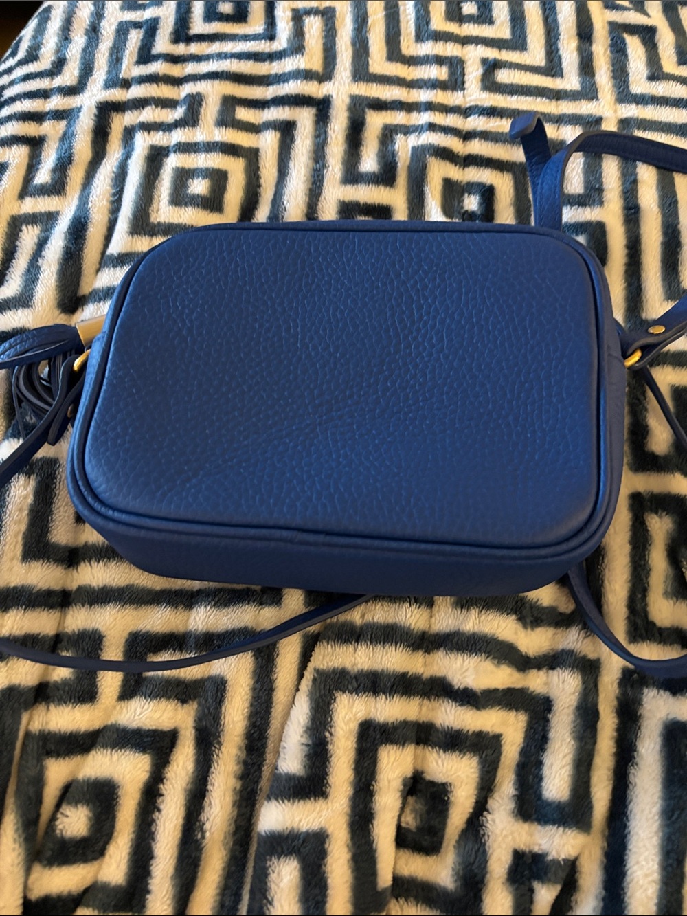 GiGi New York Royal Blue Pebbled Leather Crossbody with Gold Monogram - Picture 4 of 4